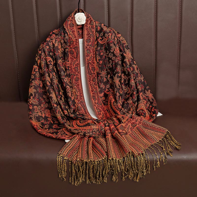 Nimara Ritual Ethnic Daily Tibetan Paisley Pattern Tassel Cozy Scarf Shawl