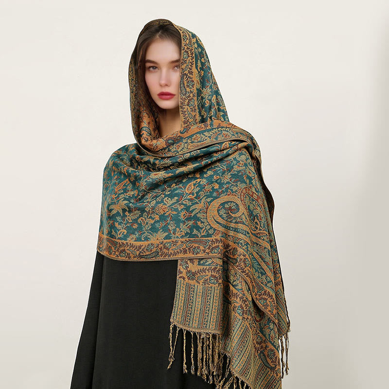 Nimara Ritual Ethnic Daily Tibetan Paisley Pattern Tassel Cozy Scarf Shawl