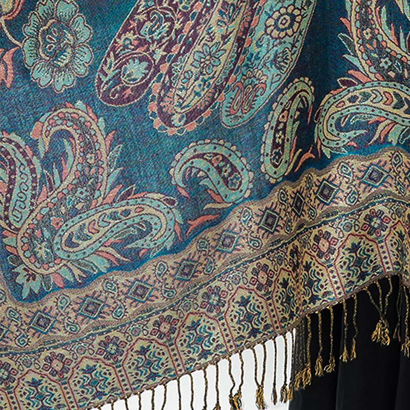 Nimara Ritual Bohemia Style Tibetan Paisley Floral Pattern Tassel Cozy Scarf Shawl