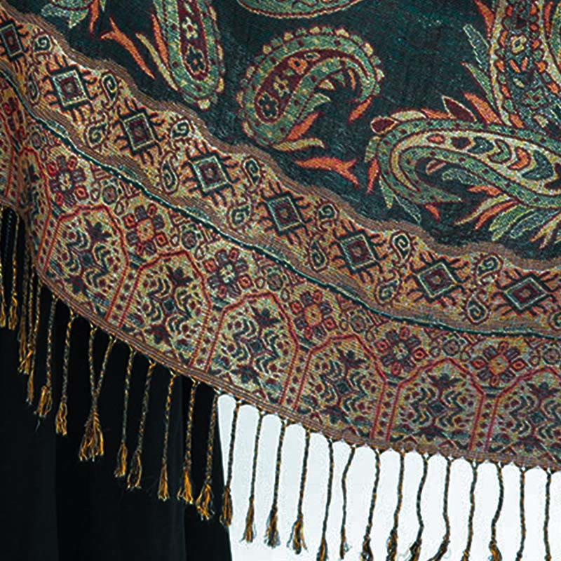Nimara Ritual Bohemia Style Tibetan Paisley Floral Pattern Tassel Cozy Scarf Shawl