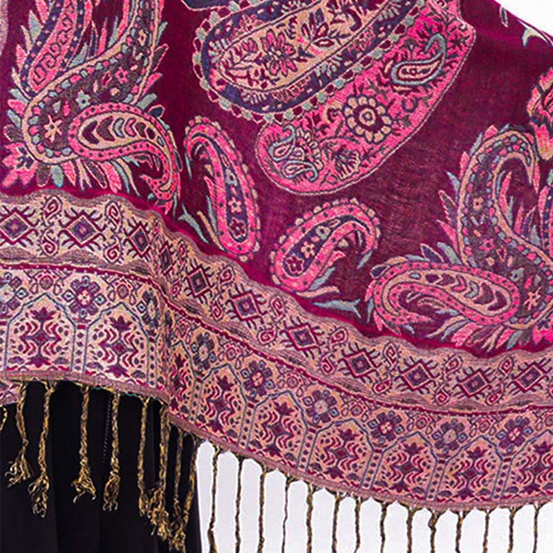 Nimara Ritual Bohemia Style Tibetan Paisley Floral Pattern Tassel Cozy Scarf Shawl