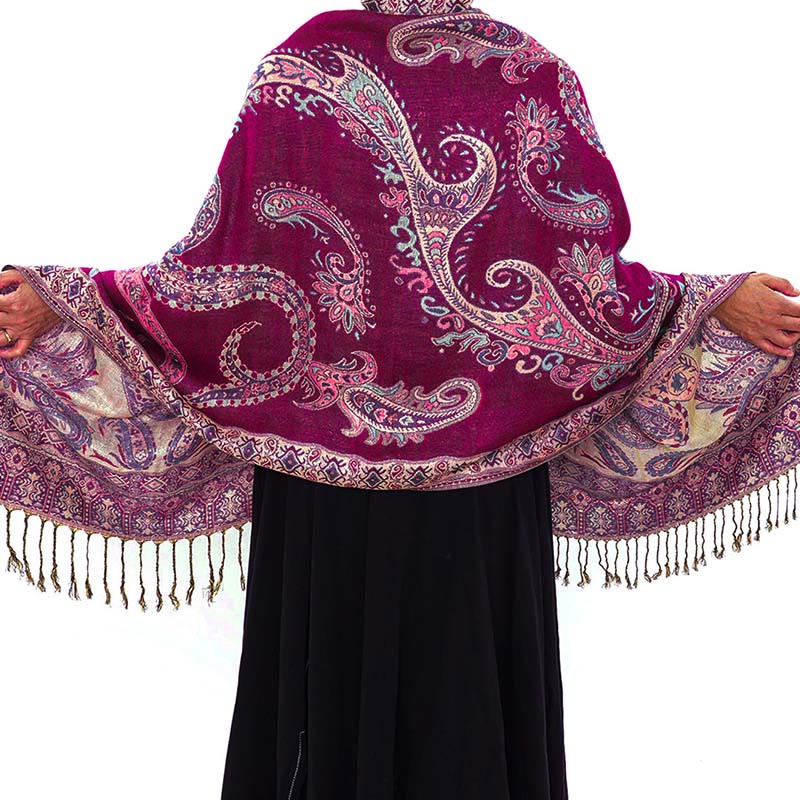 Nimara Ritual Bohemia Style Tibetan Paisley Floral Pattern Tassel Cozy Scarf Shawl
