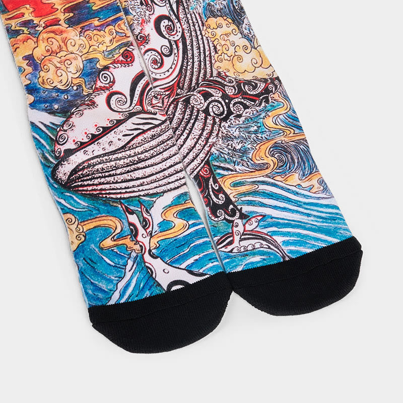 Nimara Ritual Casual Whale Waves Sunset Micro Crew Men Women Unisex Socks