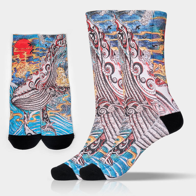 Nimara Ritual Casual Whale Waves Sunset Micro Crew Men Women Unisex Socks