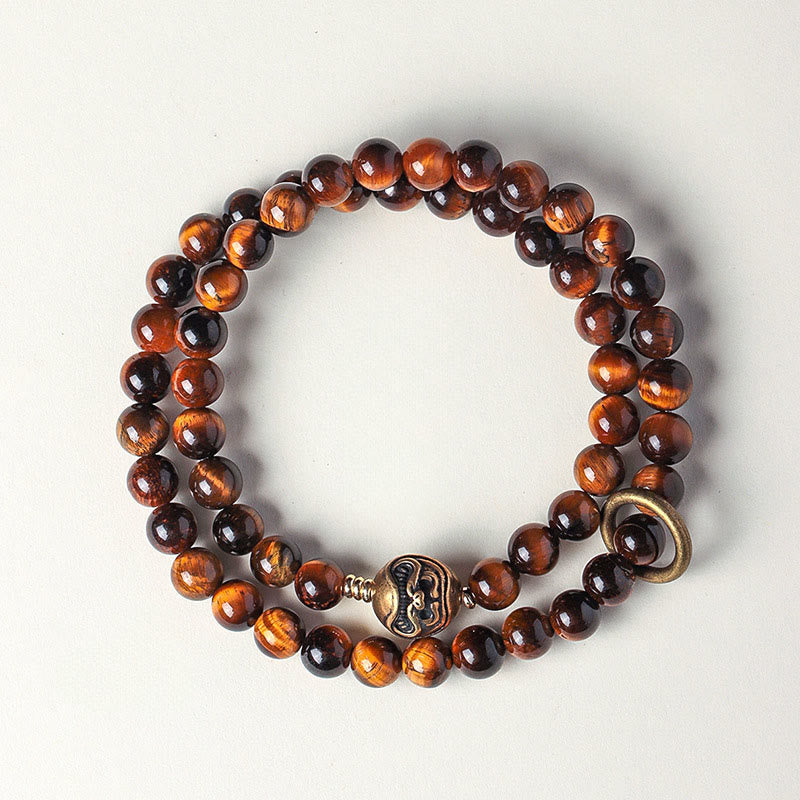 Nimara Ritual Tibetan Black Obsidian Tiger Eye Copper Double Wrap Strength Bracelet