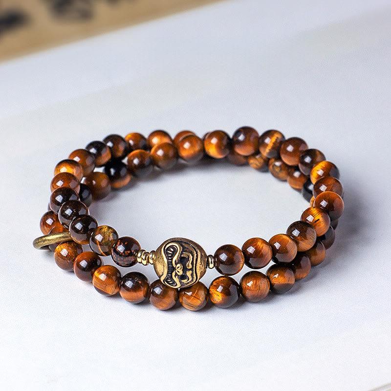 Nimara Ritual Tibetan Black Obsidian Tiger Eye Copper Double Wrap Strength Bracelet