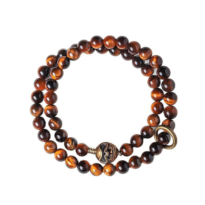 Nimara Ritual Tibetan Black Obsidian Tiger Eye Copper Double Wrap Strength Bracelet