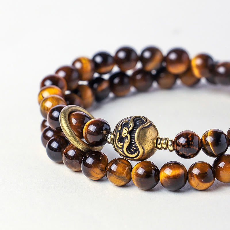 Nimara Ritual Tibetan Black Obsidian Tiger Eye Copper Double Wrap Strength Bracelet
