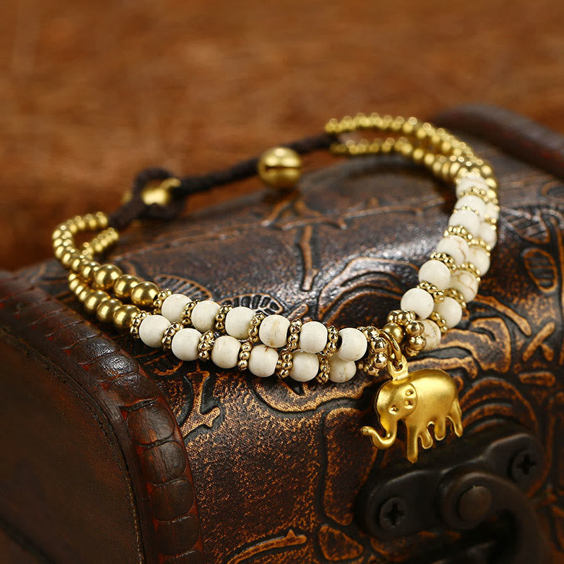 Nimara Ritual Turquoise Elephant Luck Double-layer Plated Copper Strength Bracelet