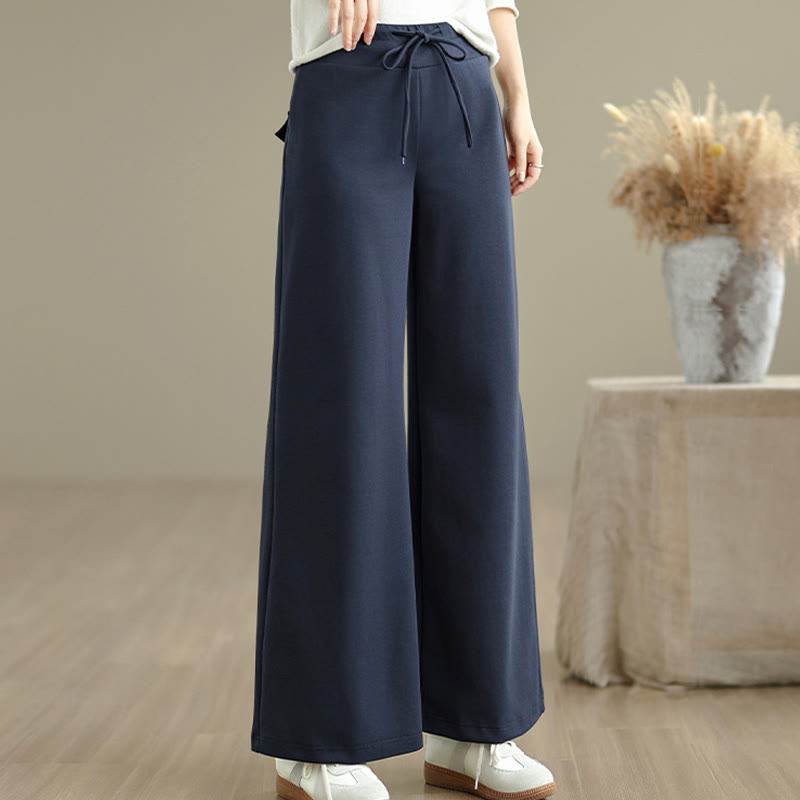 Nimara Ritual Plain Drawstring Cotton Polyester Women's Wide Leg Pants With Pockets