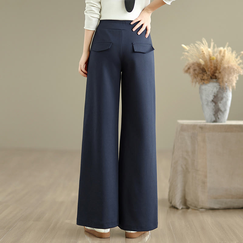 Nimara Ritual Plain Drawstring Cotton Polyester Women's Wide Leg Pants With Pockets