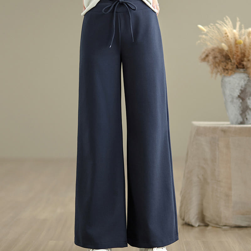 Nimara Ritual Plain Drawstring Cotton Polyester Women's Wide Leg Pants With Pockets