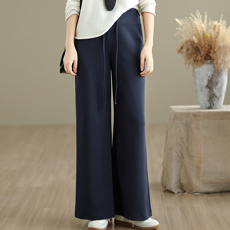 Nimara Ritual Plain Drawstring Cotton Polyester Women's Wide Leg Pants With Pockets