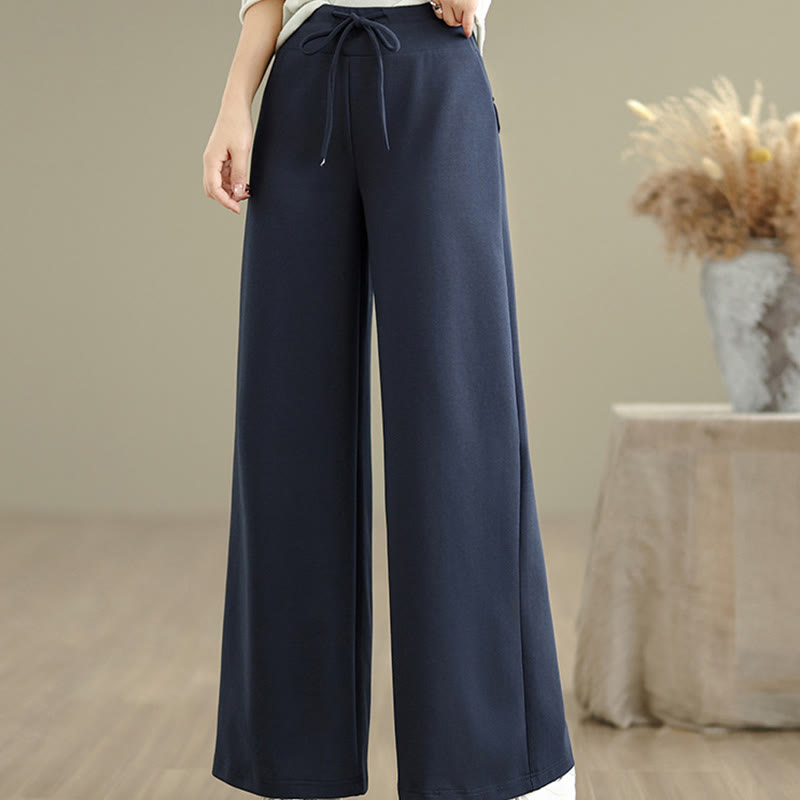 Nimara Ritual Plain Drawstring Cotton Polyester Women's Wide Leg Pants With Pockets