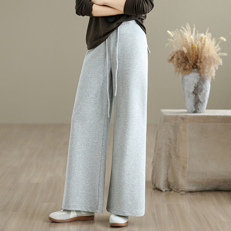 Nimara Ritual Plain Drawstring Cotton Polyester Women's Wide Leg Pants With Pockets
