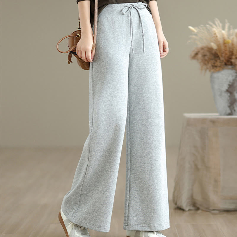 Nimara Ritual Plain Drawstring Cotton Polyester Women's Wide Leg Pants With Pockets