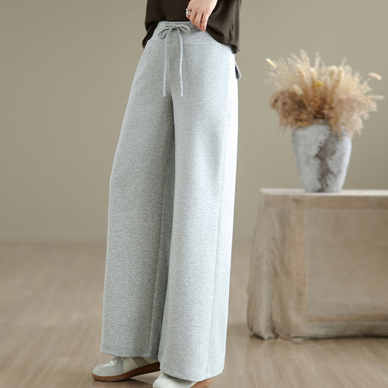 Nimara Ritual Plain Drawstring Cotton Polyester Women's Wide Leg Pants With Pockets