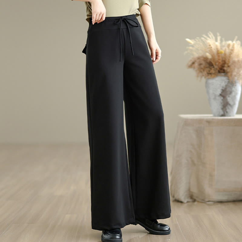 Nimara Ritual Plain Drawstring Cotton Polyester Women's Wide Leg Pants With Pockets