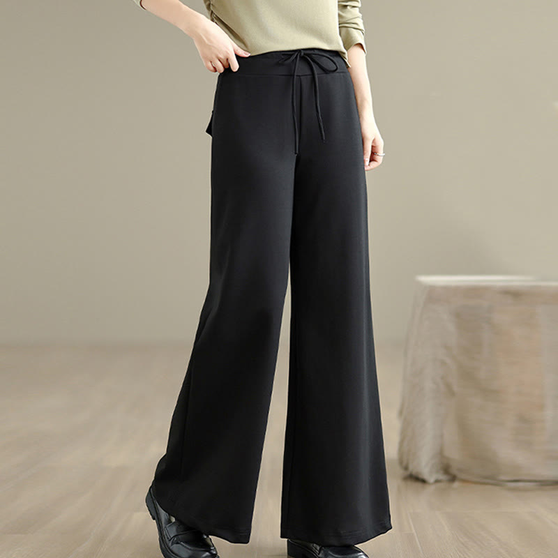 Nimara Ritual Plain Drawstring Cotton Polyester Women's Wide Leg Pants With Pockets