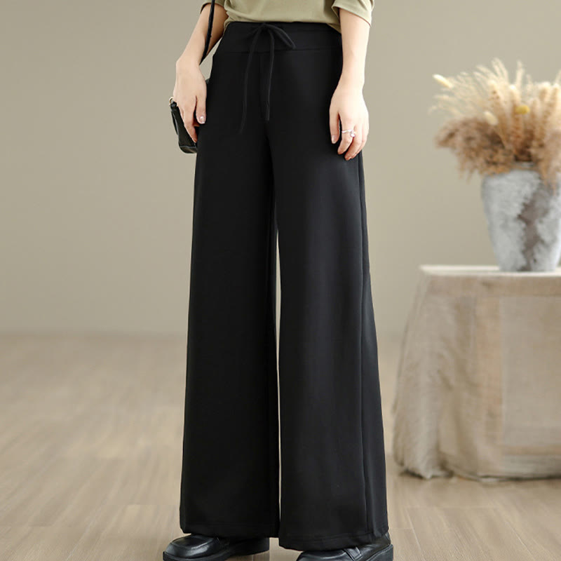 Nimara Ritual Plain Drawstring Cotton Polyester Women's Wide Leg Pants With Pockets