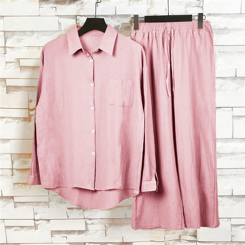 Nimara Ritual 2Pcs Long Sleeve Shirt Top With Pockets Drawstring Pants Meditation Cotton Clothing Women's Set