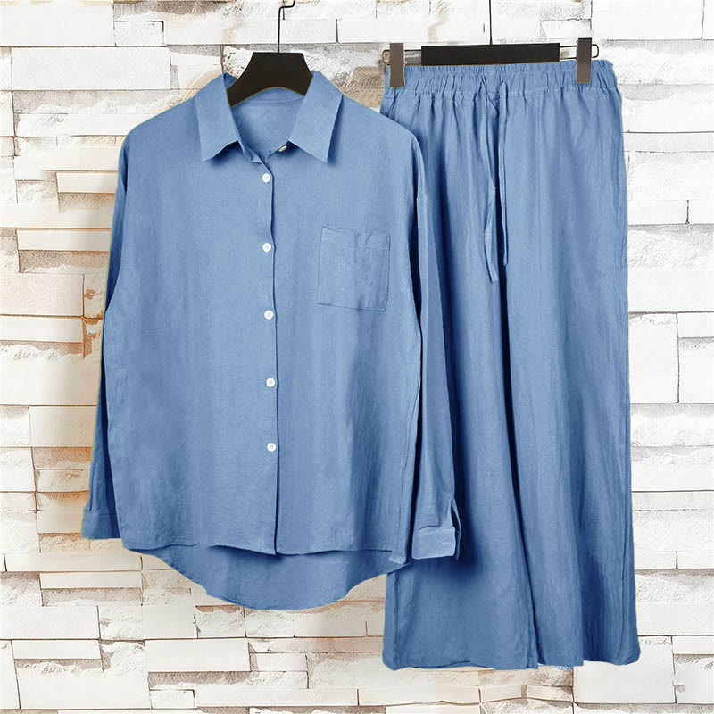 Nimara Ritual 2Pcs Long Sleeve Shirt Top With Pockets Drawstring Pants Meditation Cotton Clothing Women's Set
