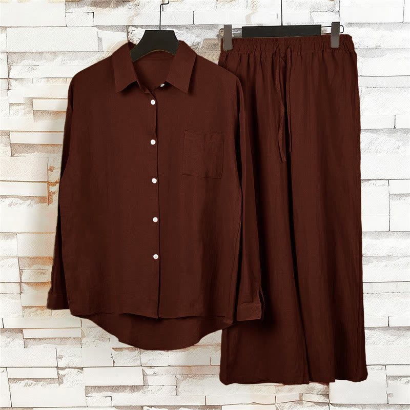 Nimara Ritual 2Pcs Long Sleeve Shirt Top With Pockets Drawstring Pants Meditation Cotton Clothing Women's Set