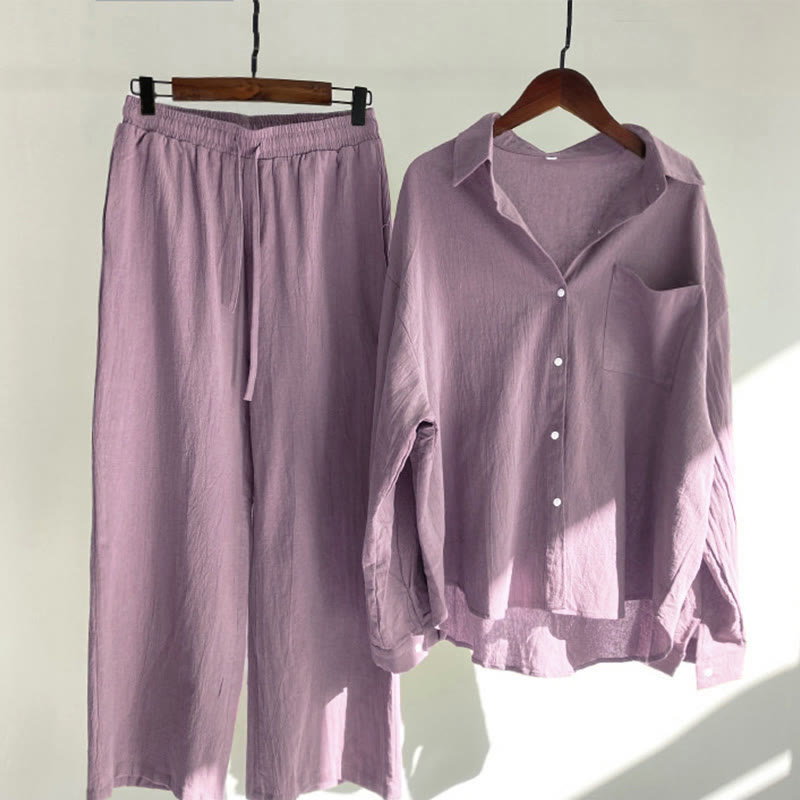 Nimara Ritual 2Pcs Long Sleeve Shirt Top With Pockets Drawstring Pants Meditation Cotton Clothing Women's Set