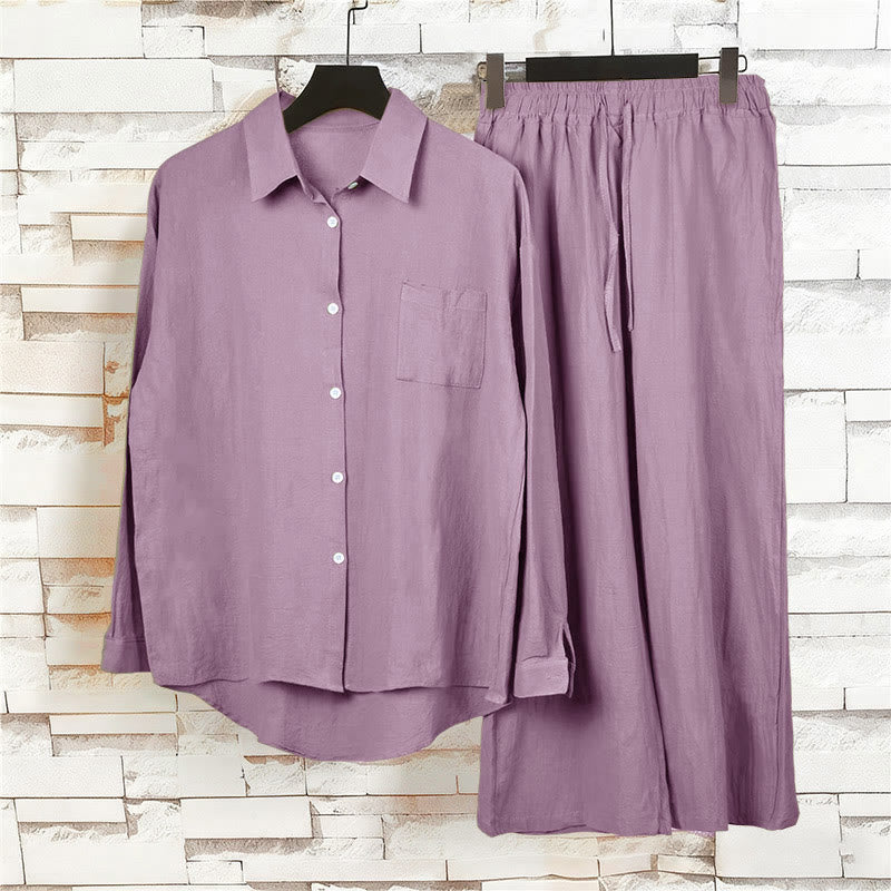 Nimara Ritual 2Pcs Long Sleeve Shirt Top With Pockets Drawstring Pants Meditation Cotton Clothing Women's Set