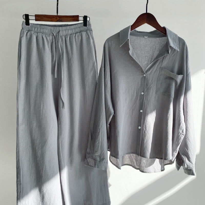 Nimara Ritual 2Pcs Long Sleeve Shirt Top With Pockets Drawstring Pants Meditation Cotton Clothing Women's Set