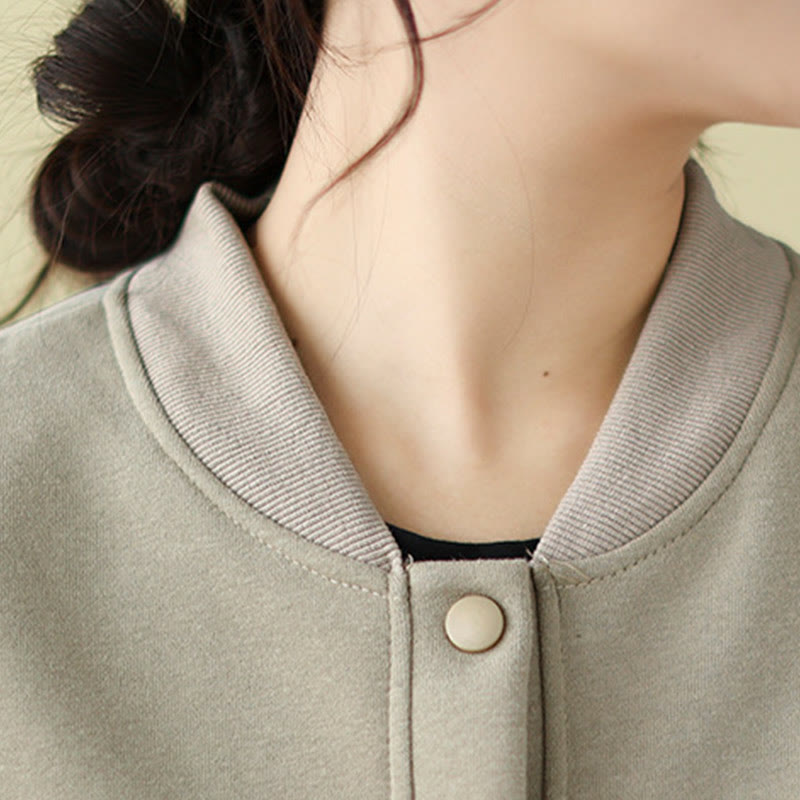 Nimara Ritual Plain Women's Buttons Crew Neck Long Sleeve Cotton Jacket With Pockets