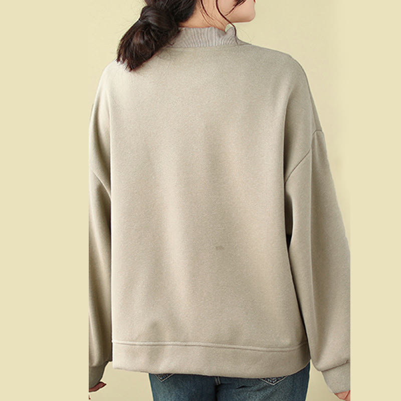 Nimara Ritual Plain Women's Buttons Crew Neck Long Sleeve Cotton Jacket With Pockets