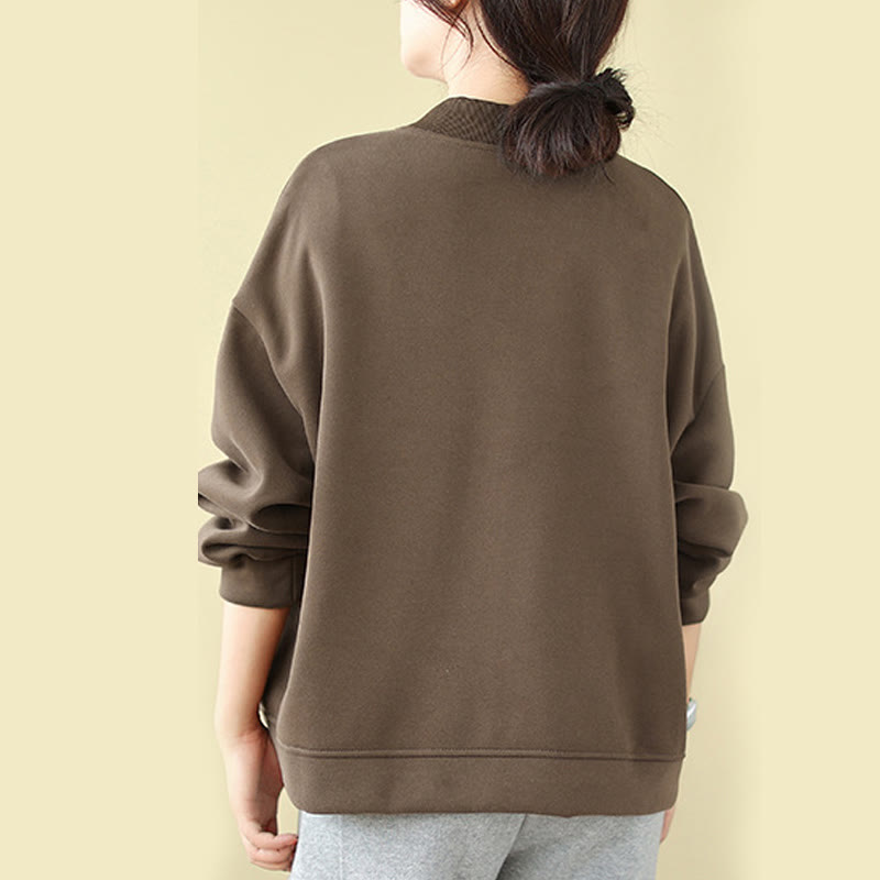 Nimara Ritual Plain Women's Buttons Crew Neck Long Sleeve Cotton Jacket With Pockets