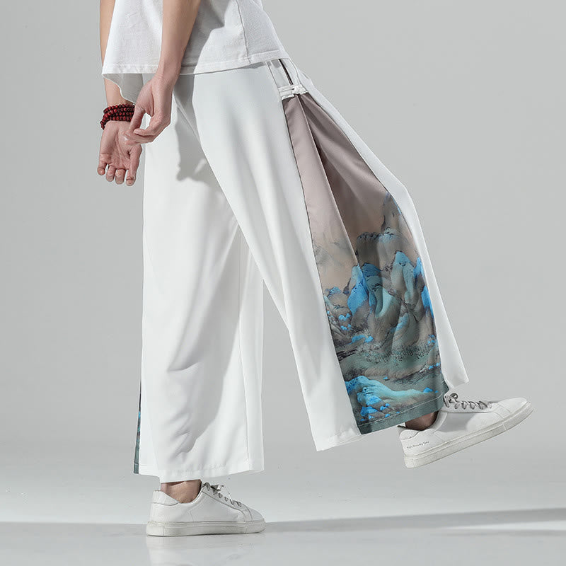 Nimara Ritual Mountains Rivers Pattern Men's Wide Leg Pants With Pockets