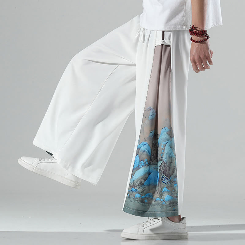 Nimara Ritual Mountains Rivers Pattern Men's Wide Leg Pants With Pockets