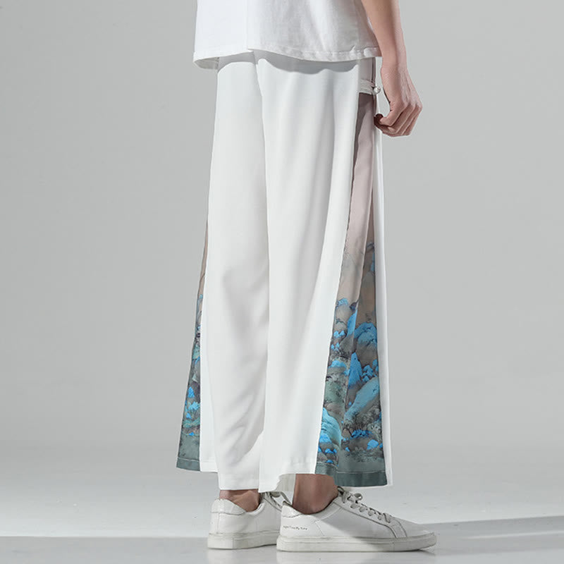 Nimara Ritual Mountains Rivers Pattern Men's Wide Leg Pants With Pockets