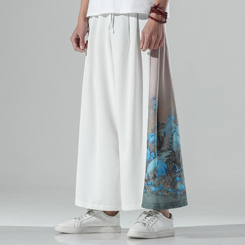 Nimara Ritual Mountains Rivers Pattern Men's Wide Leg Pants With Pockets