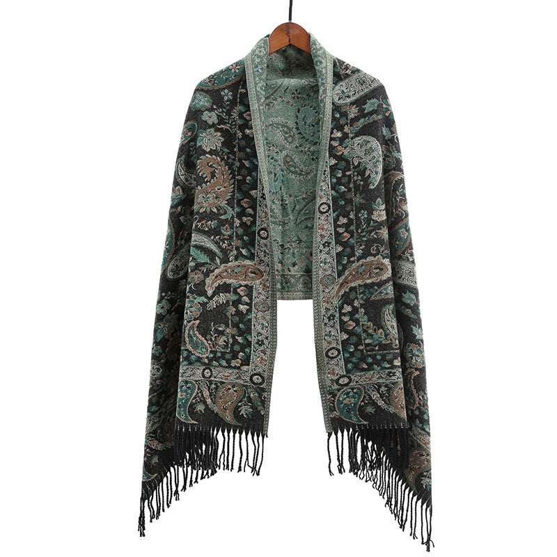 Nimara Ritual Ethnic Embroidered Paisley Flowers Pattern Tassel Soft Scarf Shawl