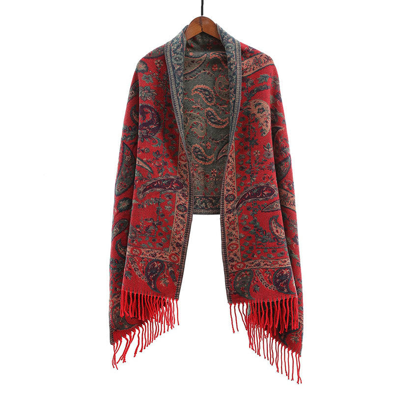 Nimara Ritual Ethnic Embroidered Paisley Flowers Pattern Tassel Soft Scarf Shawl
