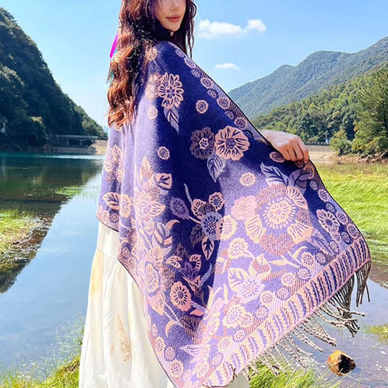 Nimara Ritual Jacquard Ethnic Paisley Plants Pattern Tassel Soft Thermal Scarf Shawl