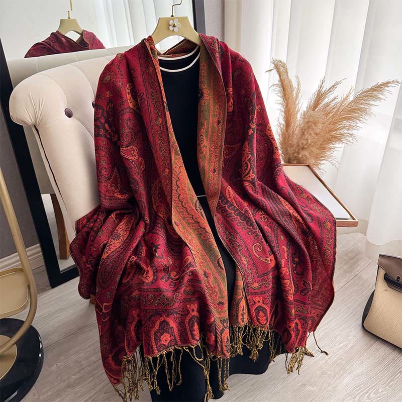 Nimara Ritual Spring Floral Paisley Pattern Scarf Shawl With Tassels