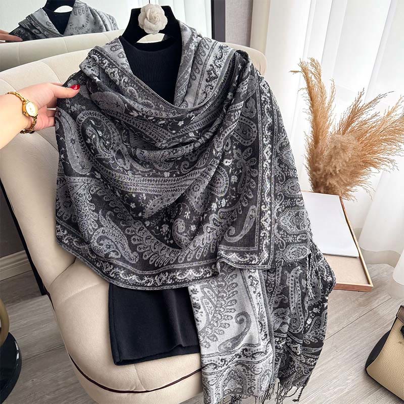 Nimara Ritual Spring Floral Paisley Pattern Scarf Shawl With Tassels