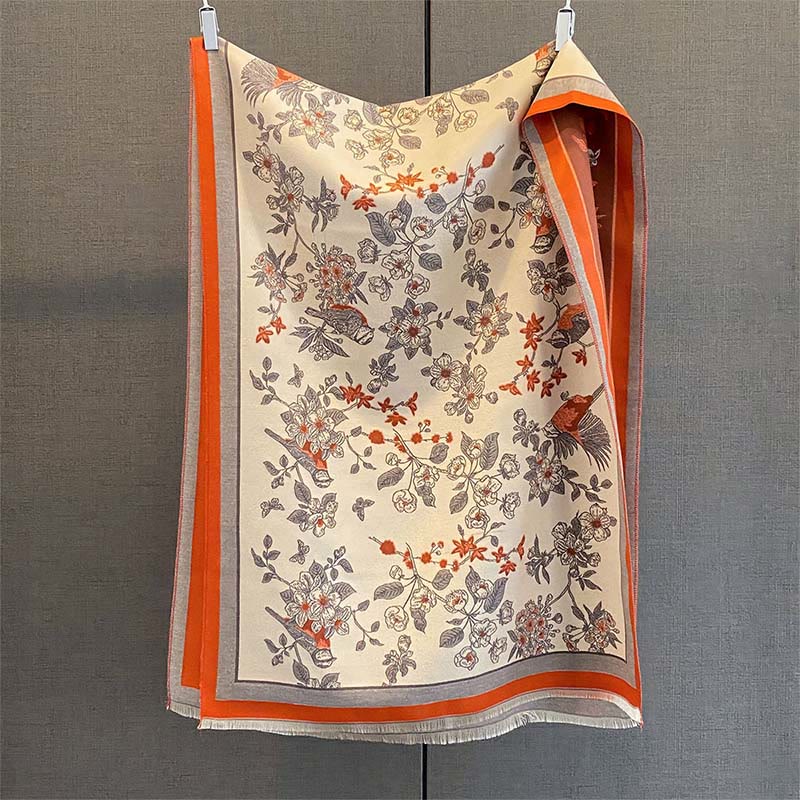 Nimara Ritual Commute Flowers Bird Pattern Color Contrast Design Tassels Cozy Soft Scarf Shawl