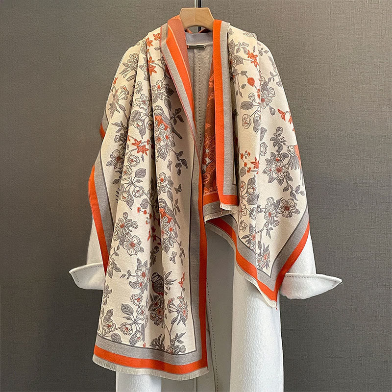 Nimara Ritual Commute Flowers Bird Pattern Color Contrast Design Tassels Cozy Soft Scarf Shawl