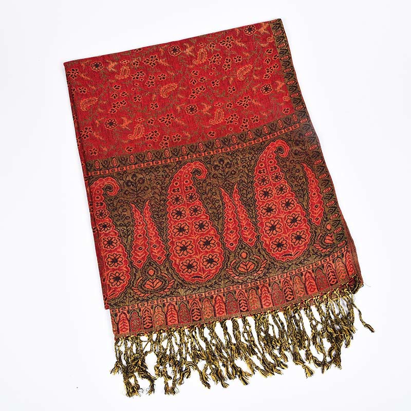 Nimara Ritual Jacquard Color Contrast Patchwork Paisley Pattern Tassel Cozy Scarf Shawl
