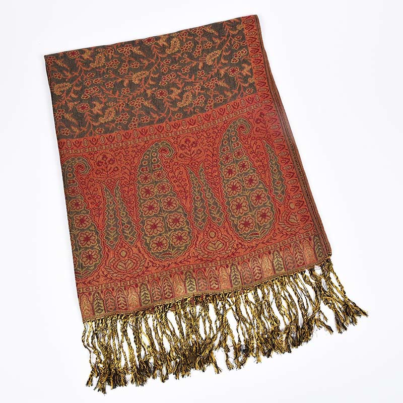 Nimara Ritual Jacquard Color Contrast Patchwork Paisley Pattern Tassel Cozy Scarf Shawl