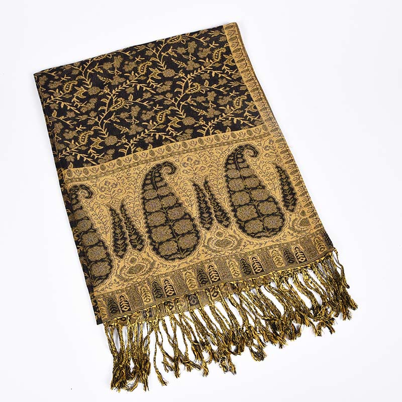Nimara Ritual Jacquard Color Contrast Patchwork Paisley Pattern Tassel Cozy Scarf Shawl