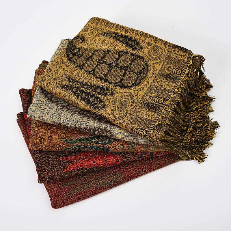 Nimara Ritual Jacquard Color Contrast Patchwork Paisley Pattern Tassel Cozy Scarf Shawl