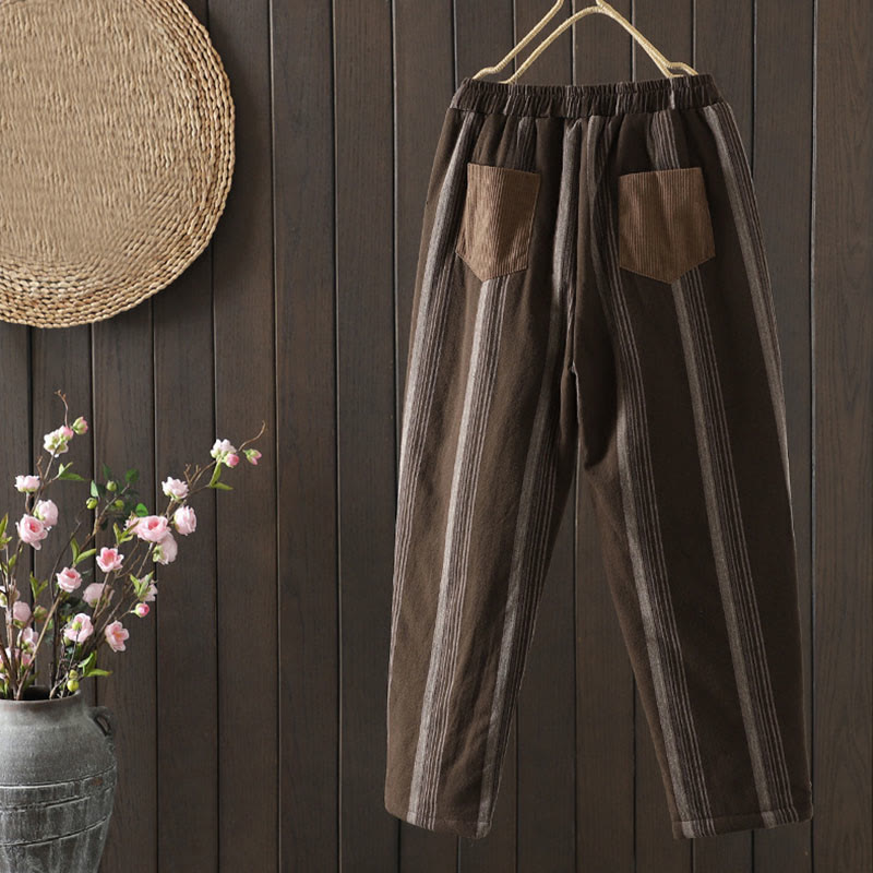 Nimara Ritual Commute Thermal Striped Cotton Women's Harem Pants With Pockets