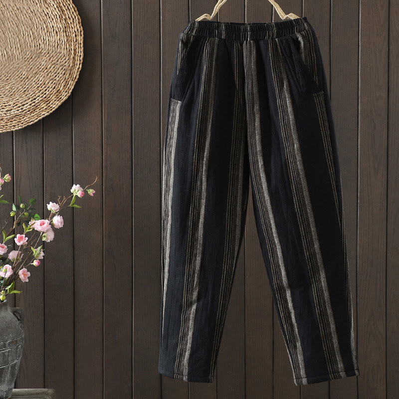 Nimara Ritual Commute Thermal Striped Cotton Women's Harem Pants With Pockets